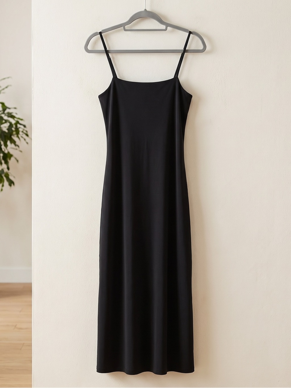 AYM Black Slip Midi Dress with Spaghetti Straps